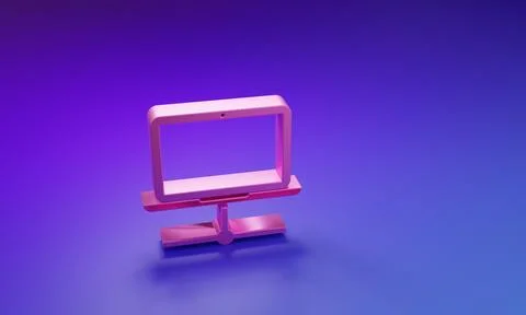 Pink Computer network icon isolated on purple-blue background. Laptop netwo.. Stock Illustration