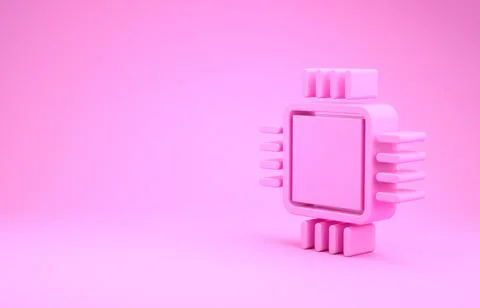 Pink Computer processor with microcircuits CPU icon isolated on pink backgrou イラスト素材