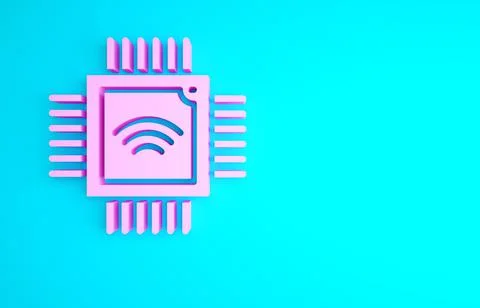 Pink Computer processor with microcircuits CPU icon isolated on blue backgrou Stock Illustration