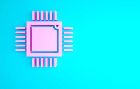Pink Computer processor with microcircuits CPU icon isolated on blue backgrou Stock Illustration