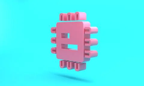 Pink Computer processor with microcircuits CPU icon isolated on turquoise blu Stock Illustration