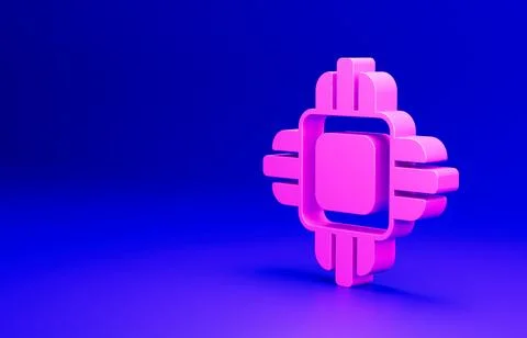 Pink Computer processor with microcircuits CPU icon isolated on blue background Illustrazione stock