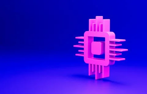 Pink Computer processor with microcircuits CPU icon isolated on blue background Stock Illustration