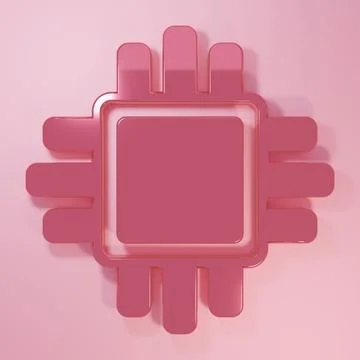 Pink Computer processor with microcircuits CPU icon isolated on pink backgr.. イラスト素材