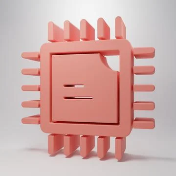 Pink Computer processor with microcircuits CPU icon isolated on pink backgr.. Illustrazione stock