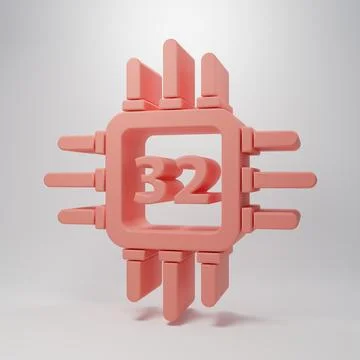 Pink Computer processor with microcircuits CPU icon isolated on pink backgr.. Illustrazione stock