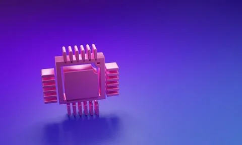 Pink Computer processor with microcircuits CPU icon isolated on purple-blue.. Illustrazione stock