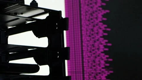 Pink computer software code moving on a black monitor reflect on glass. Abstr 스톡 동영상 143872304