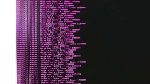 Pink computer software code moving on a black monitor. Computer hacking in pr 스톡 동영상 144048856