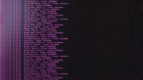 Pink computer software code moving on a black monitor. Computer hacking in pr Stock Footage 145690862