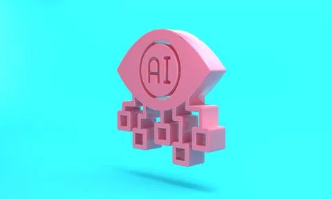 Pink Computer vision icon isolated on turquoise blue background. Technical vi Illustrazione stock