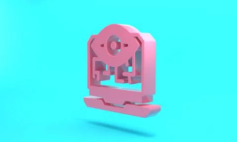 Pink Computer vision icon isolated on turquoise blue background. Technical vi Illustrazione stock