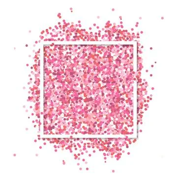Pink confetti in in white square frame. Romantic Valentines background with.. Stock Illustration