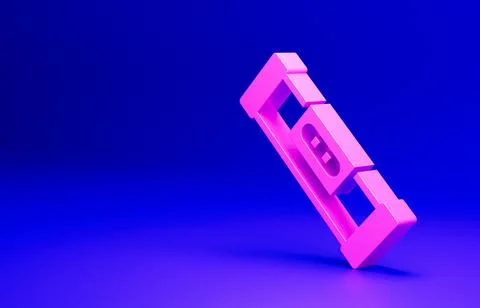 Pink Construction bubble level icon isolated on blue background. Waterpas Stock Illustration