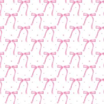 Pink Coquette pattern seamless pink ribbon bow Preppy repeat background. Stock Illustration