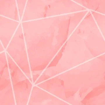 Pink coral orange seamless pattern with watercolor stains and polygonal line  Stock Illustration