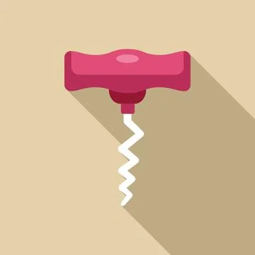 Pink corkscrew with long shadow on beige background opening wine bottle Stock Illustration