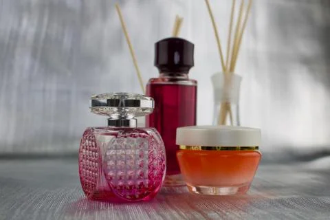 Pink cosmetics composition Stock Photos