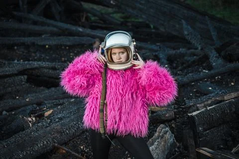 Pink cosmonaut Stock Photos