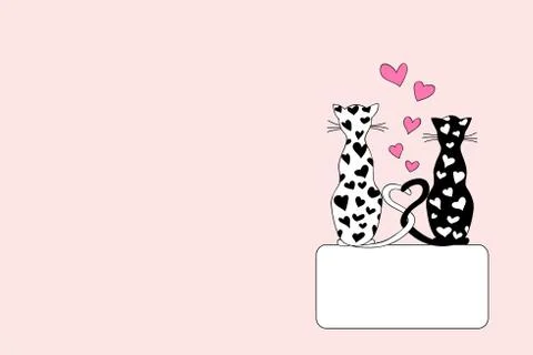 Pink cover design notebook with pair of enamored cat Stock Illustration
