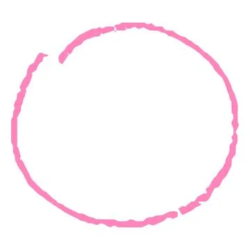 Pink crayon outline round vector frame, scribble circle chalk pencil texture Illustrazione stock