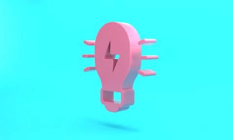 Pink Creative lamp light idea icon isolated on turquoise blue background. Con Stock Illustration