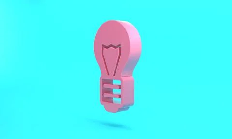 Pink Creative lamp light idea icon isolated on turquoise blue background. Con Stock Illustration