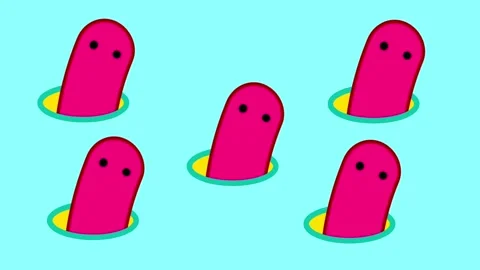 Pink Creatures Pop Up Stock Footage 335640241