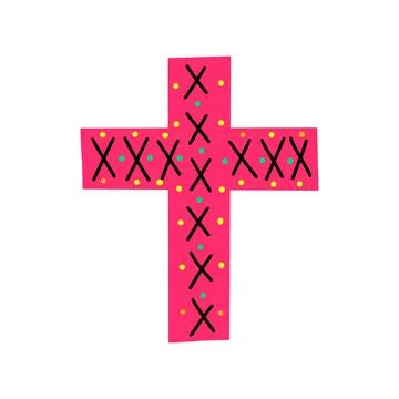 Pink cross with a pattern on a white background. Vector illustration Stock Illustration