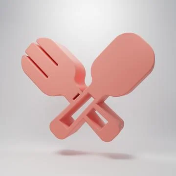 Pink Crossed fork and spoon icon isolated on pink background. Cooking utens.. Illustrazione stock