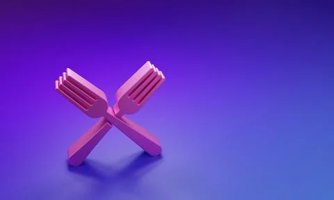 Pink Crossed fork icon isolated on purple-blue background. Cutlery symbol. .. Stock Illustration