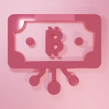 Pink Cryptocurrency bitcoin in circle with microchip circuit icon isolated .. Stock Illustration
