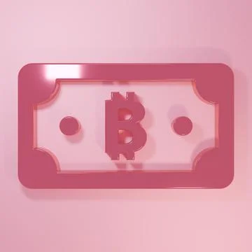 Pink Cryptocurrency bitcoin icon isolated on pink background. Blockchain te.. Stock Illustration