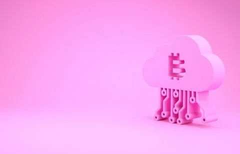 Pink Cryptocurrency cloud mining icon isolated on pink background. Blockchain Stock Illustration