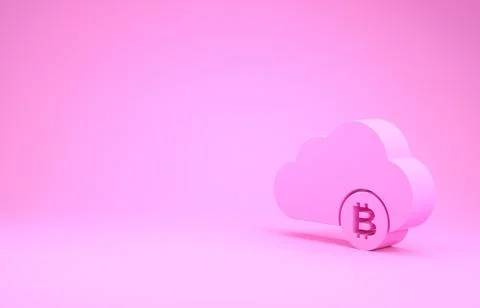 Pink Cryptocurrency cloud mining icon isolated on pink background. Blockchain Stock Illustration
