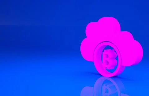 Pink Cryptocurrency cloud mining icon isolated on blue background. Blockchain 库存插图