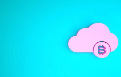 Pink Cryptocurrency cloud mining icon isolated on blue background. Blockchain Stock Illustration