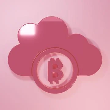 Pink Cryptocurrency cloud mining icon isolated on pink background. Blockcha.. Stock Illustration