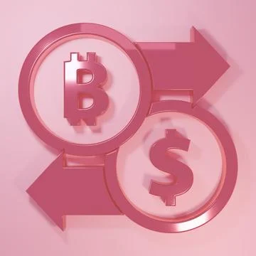 Pink Cryptocurrency exchange icon isolated on pink background. Bitcoin to d.. Stock Illustration