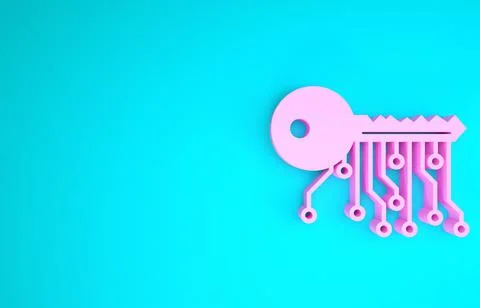 Pink Cryptocurrency key icon isolated on blue background. Concept of cyber se Stock Illustration