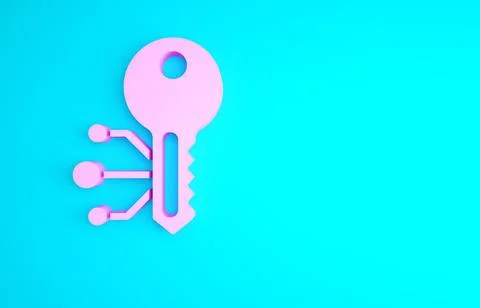 Pink Cryptocurrency key icon isolated on blue background. Concept of cyber se 库存插图