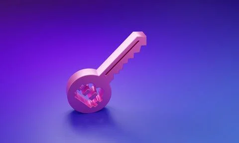 Pink Cryptocurrency key icon isolated on purple-blue background. Concept of.. Stock Illustration