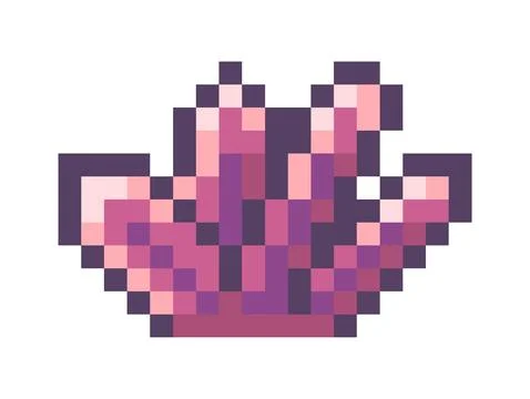 Pink crystal, pixel element for game, 8bit object, reward, pixelated texture Stock Illustration