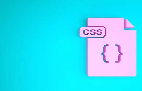 Pink CSS file document. Download css button icon isolated on blue background. Stock-Illustration