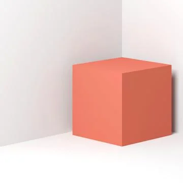 Pink cube stands in empty white corner 3d 库存插图