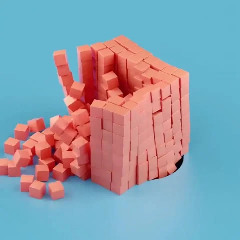 Pink Cube Structure Collapsing Into Hole 스톡 동영상 347692996