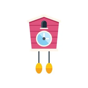 Pink cuckoo clock telling time with bird house shape Stock Illustration