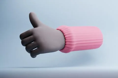 Pink-cuffed hand, thumbs-up, studio, pastel background, approval Stock Illustration
