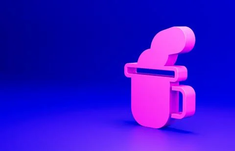 Pink Cup of tea icon isolated on blue background. Minimalism concept. 3D render Stock Illustration