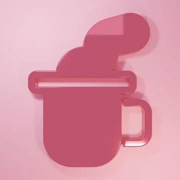 Pink Cup of tea icon isolated on pink background. Minimalism concept. 3D re.. Stock Illustration